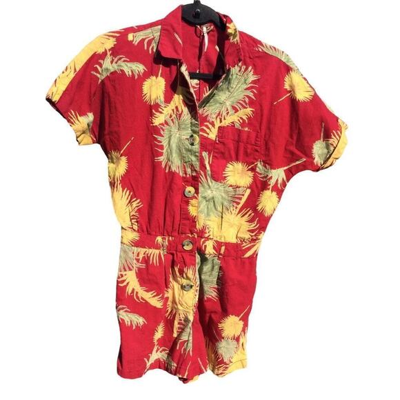 Free People Malibu Romper Women XS Red Yellow Tropical Beachy Boho Hawaii Cotton - Picture 4 of 13